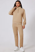Half Snap Turtleneck Top and Pants Active Set - CELIVINE