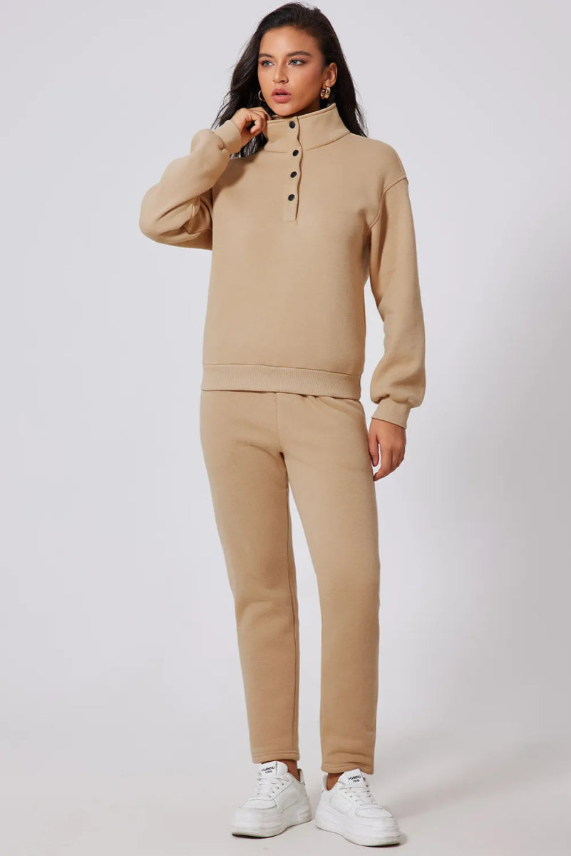 Half Snap Turtleneck Top and Pants Active Set - CELIVINE
