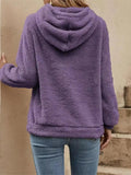 Drawstring Long Sleeve Fuzzy Hoodie - CELIVINE