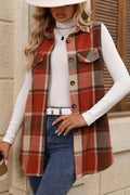 Plaid Button Up Vest Coat - CELIVINE