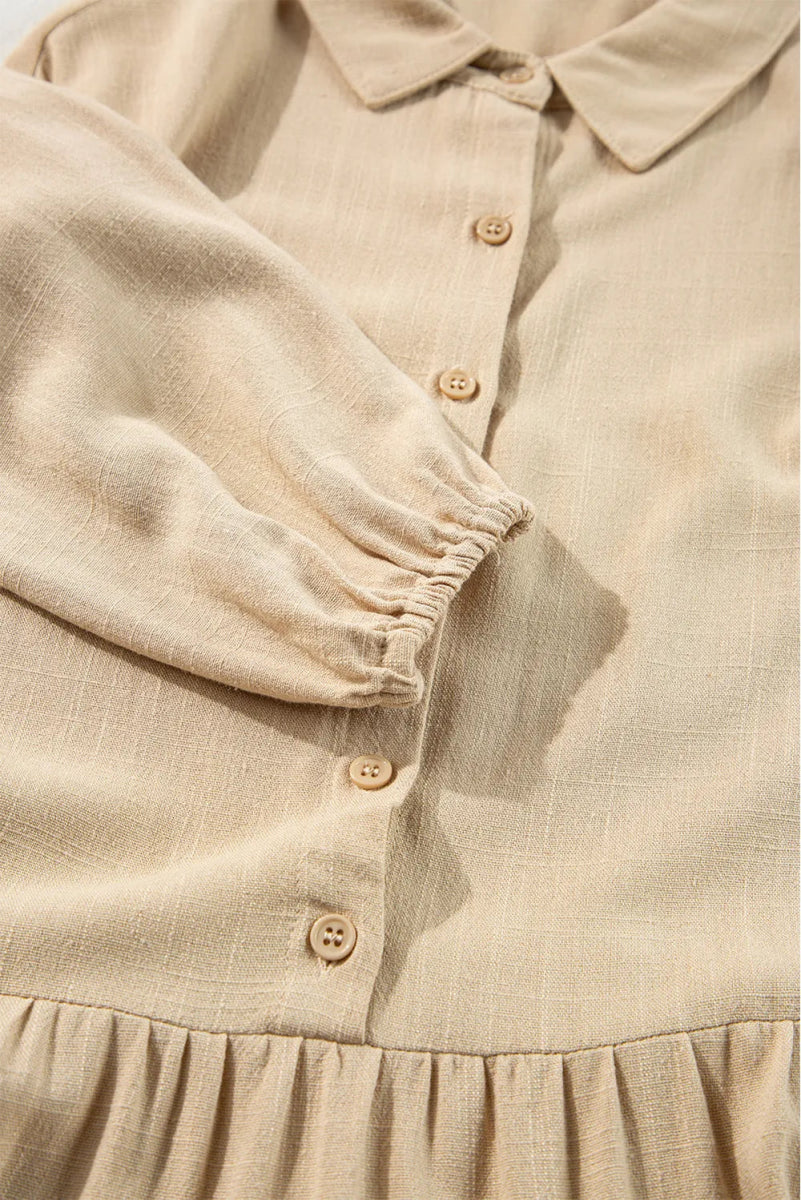 Tiered Collared Neck Balloon Sleeve Shirt Dress - CELIVINE