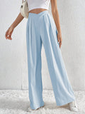 V - Waisted Ruched Front Wide Leg Pants - CELIVINE