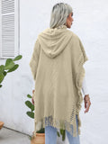 Fringe Trim Buttoned Hooded Poncho - CELIVINE