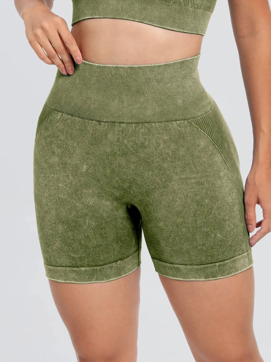 Washed High Waist Active Shorts - CELIVINE
