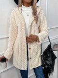 Fuzzy Button Down Hooded Coat - CELIVINE