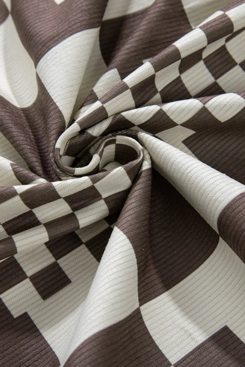 Pocketed Checkered Button Up Long Sleeve Jacket - CELIVINE