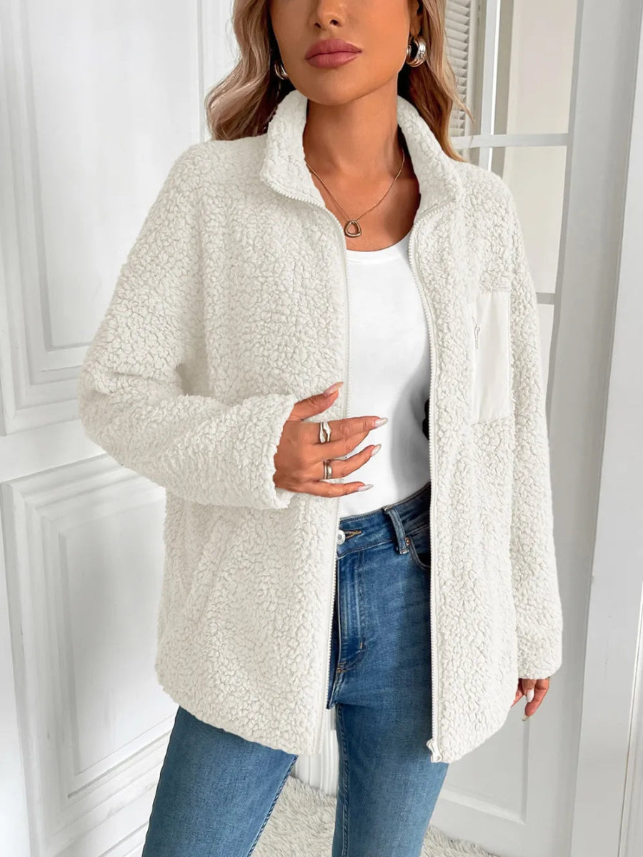Ivy Lane Zip Up Long Sleeve Fuzzy Jacket - CELIVINE