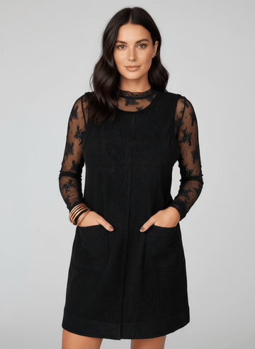 Corduroy Sleeveless Mini Dress with Patched Pockets - CELIVINE