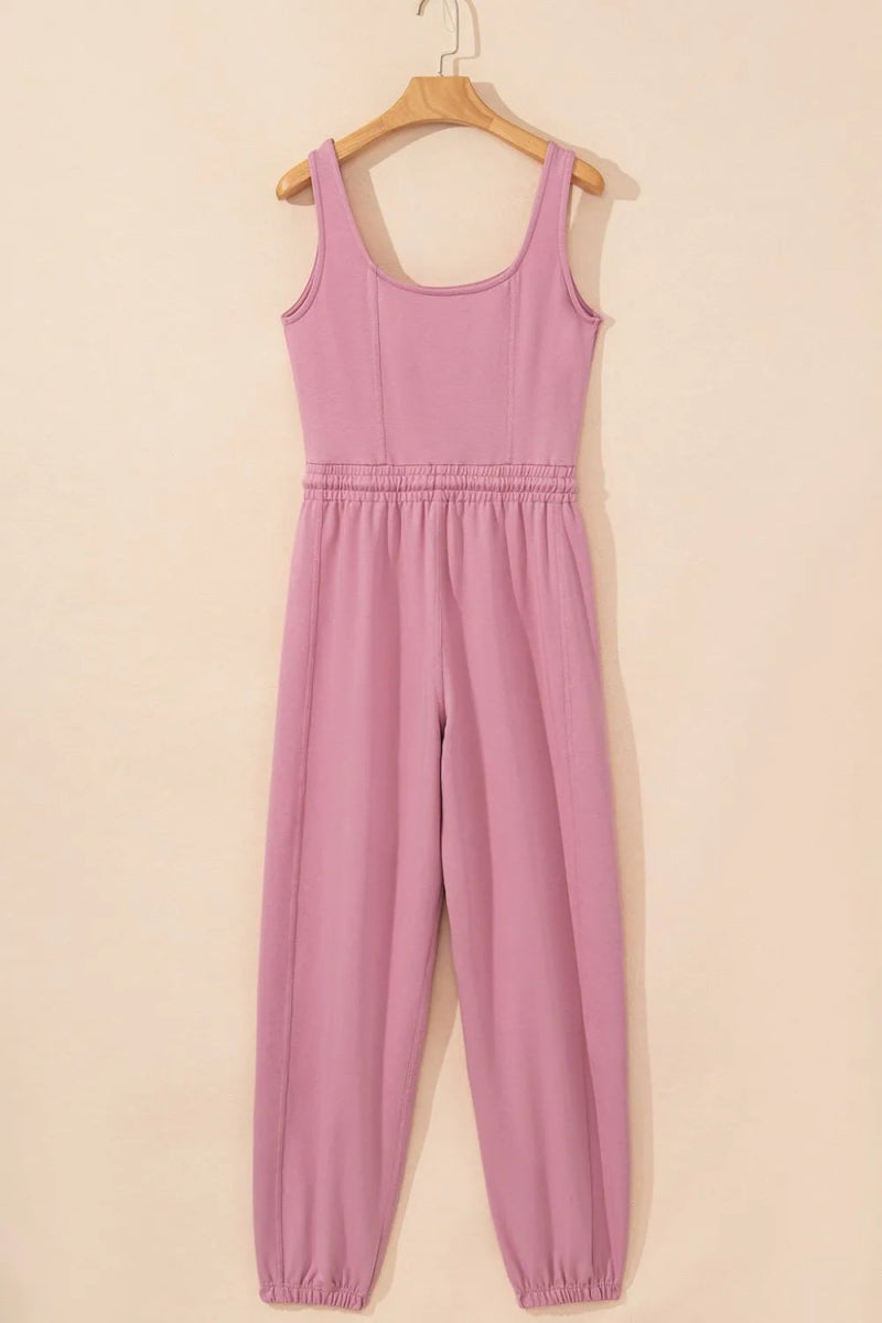Elastic Waist Sleeveless Square Neck Jumpsuit - CELIVINE