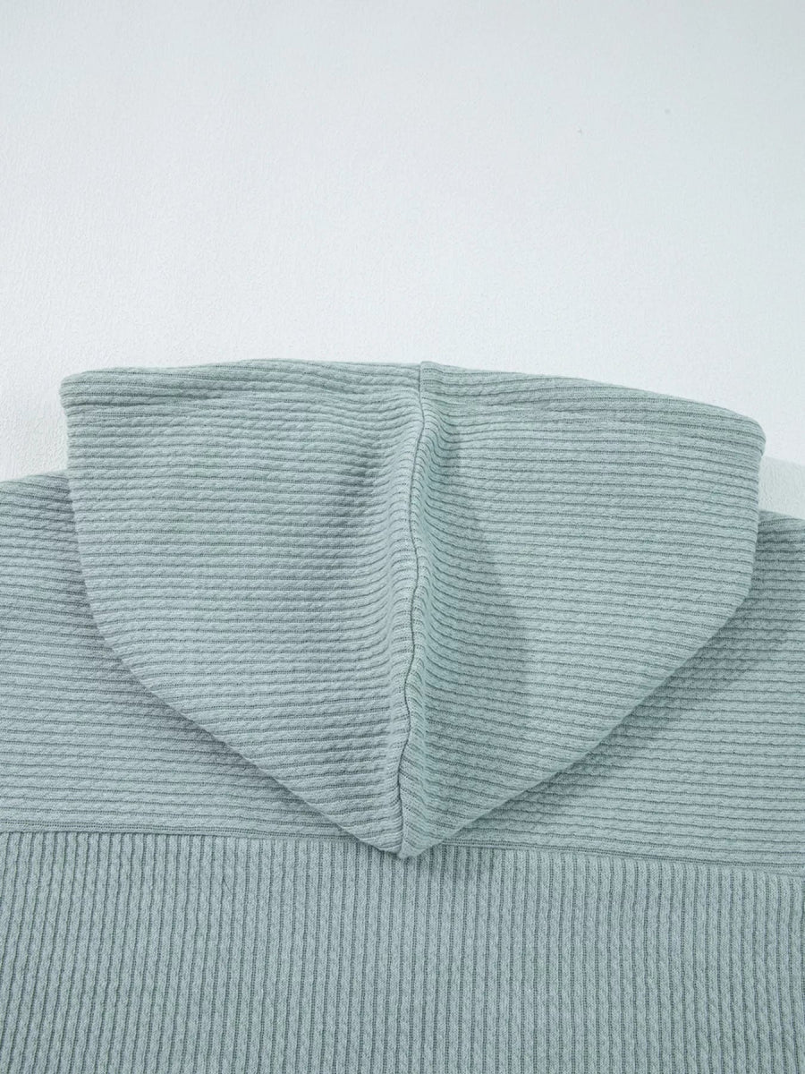 Ribbed Drop Shoulder Knit Hoodie - CELIVINE