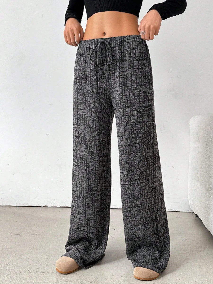 Striped Wide Leg Drawstring Pants - CELIVINE