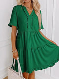 Tiered Notched Short Sleeve Mini Dress - CELIVINE