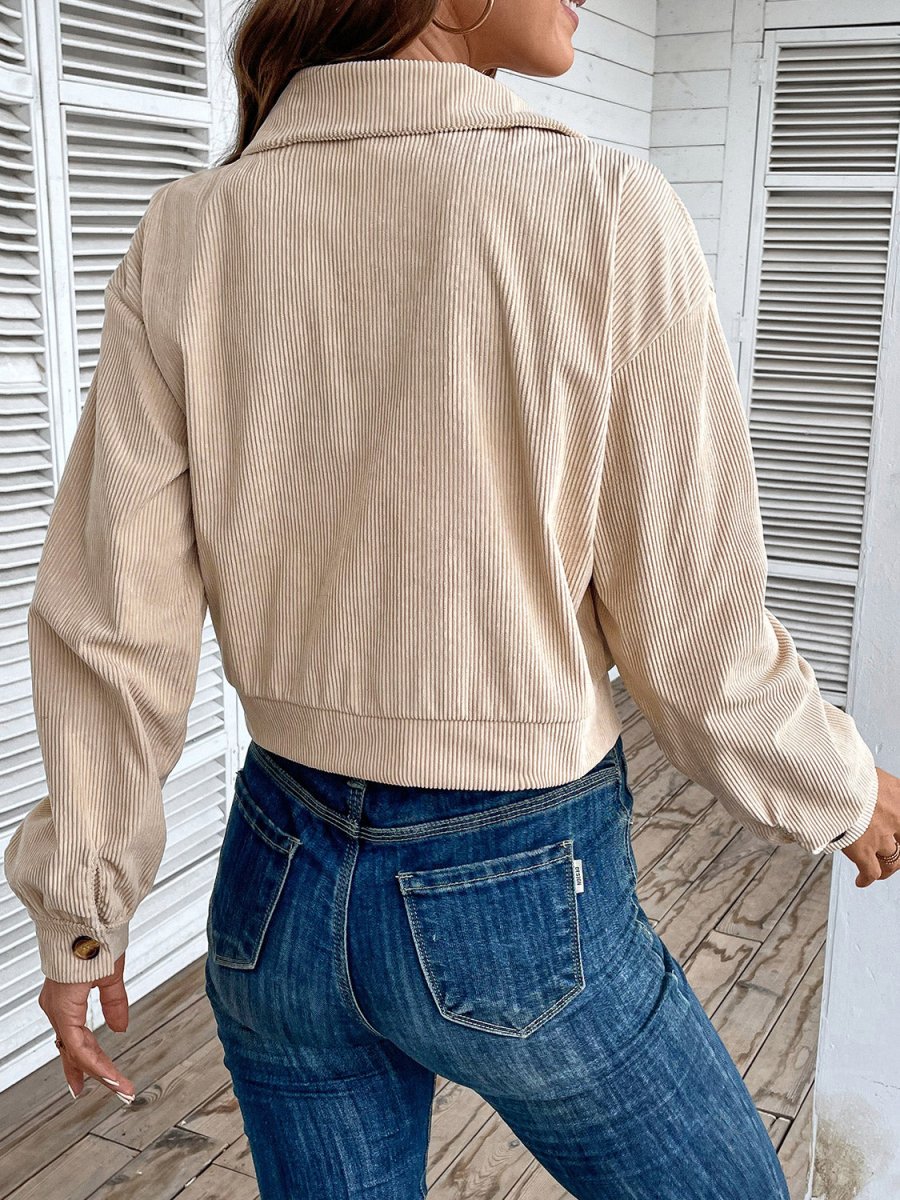 Color Block Collared Neck Button - Up Jacket - CELIVINE