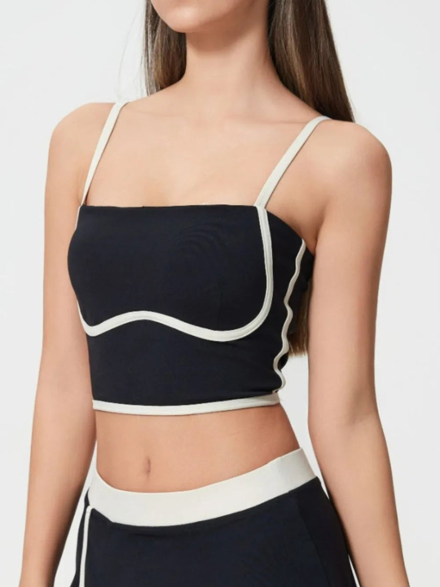 Contrast Trim Square Neck Active Cami with Detachable Chest Pads - CELIVINE