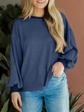 Round Neck Drop Shoulder Long Sleeve Sweatshirt - CELIVINE