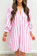 Striped Notched Mini Dress - CELIVINE