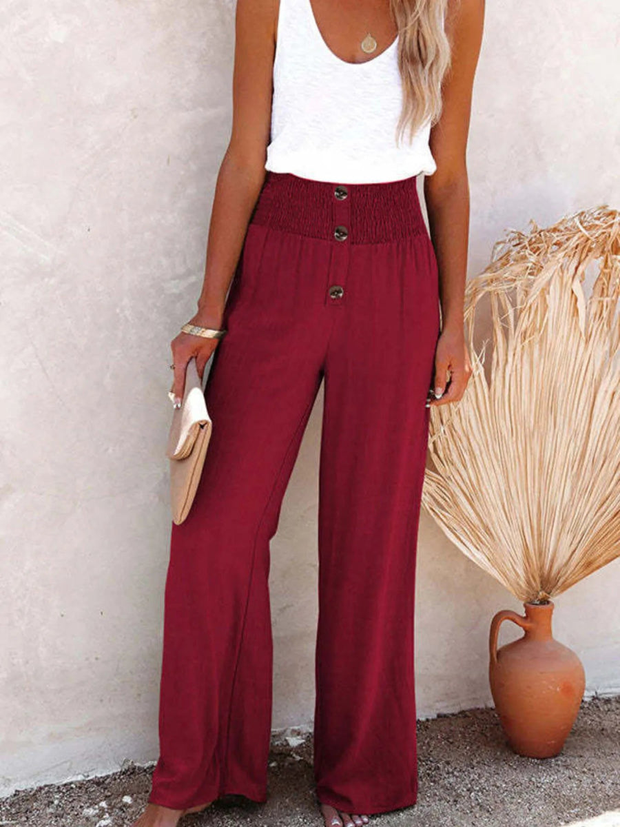 Full Size High - Waisted Textured Wide Leg Pants Plus Size - CELIVINE