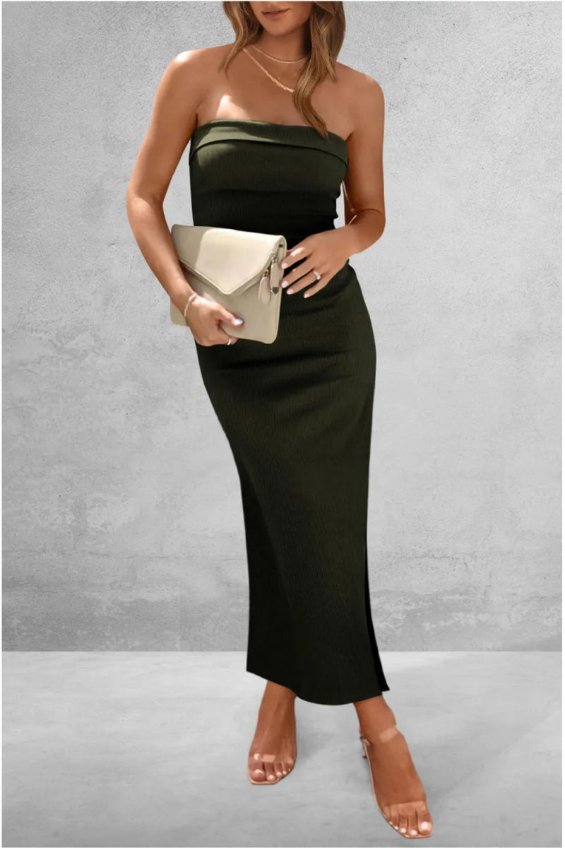 Slit Tube Midi Dress - CELIVINE