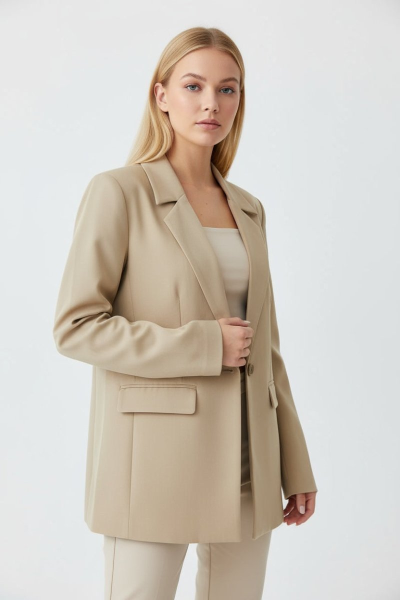 One Button Lapel Collar Blazer - CELIVINE