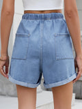 Drawstring Wash Denim Shorts - CELIVINE