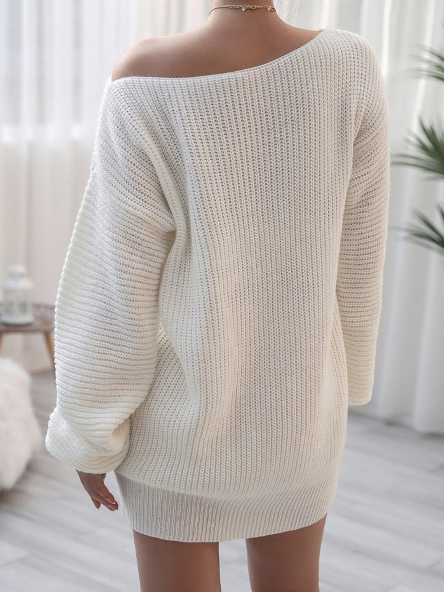 Rib - Knit Mini Sweater Dress - CELIVINE