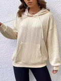 Drawstring Texture Long Sleeve Hoodie - CELIVINE