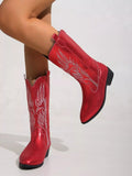 Embroidered Block Heels Boots - CELIVINE