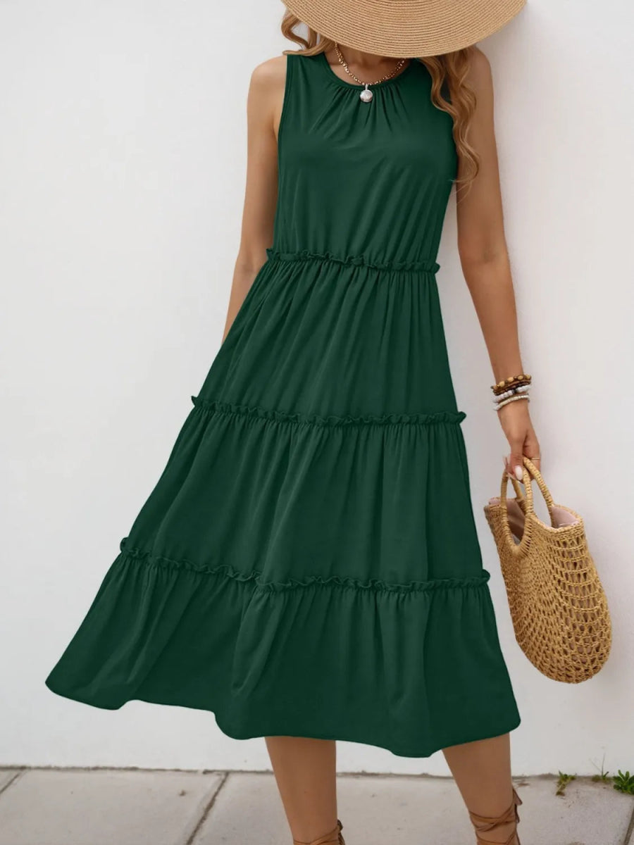 Frill Tiered Midi Dress - CELIVINE
