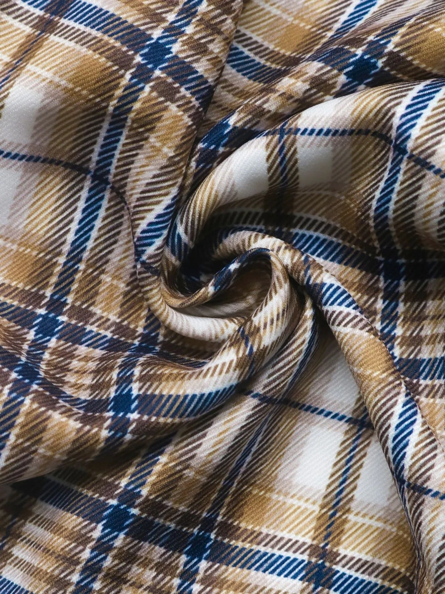 Number 87 Plaid Long Sleeve Blazer - CELIVINE