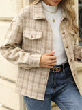Plaid Button Up Long Sleeve Jacket - CELIVINE