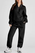 Quarter Zip Long Sleeve Top and Pants Set - CELIVINE
