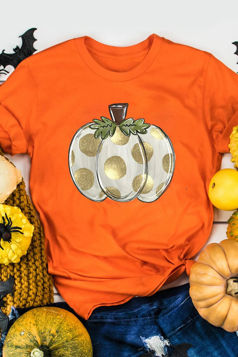Pumpkin Graphic Round Neck Short Sleeve T-Shirt - CELIVINE