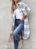 Oversized Plaid Button Up Longline Jacket - CELIVINE