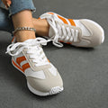 Striped Contrast Mesh Lace Up Sneakers - CELIVINE