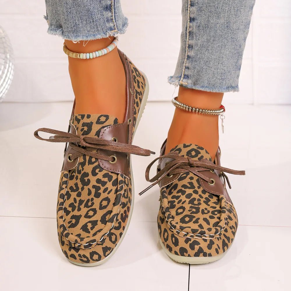 Lace Up Leopard Slip - Ons - CELIVINE