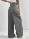 V - Waisted Ruched Front Wide Leg Pants - CELIVINE