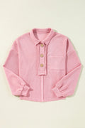 Pocketed Half Button Long Sleeve Sweatshirt - CELIVINE