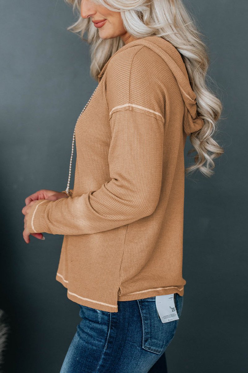Dropped Shoulder Buttoned Hoodie - CELIVINE