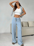 Striped Wide Leg Drawstring Pants - CELIVINE
