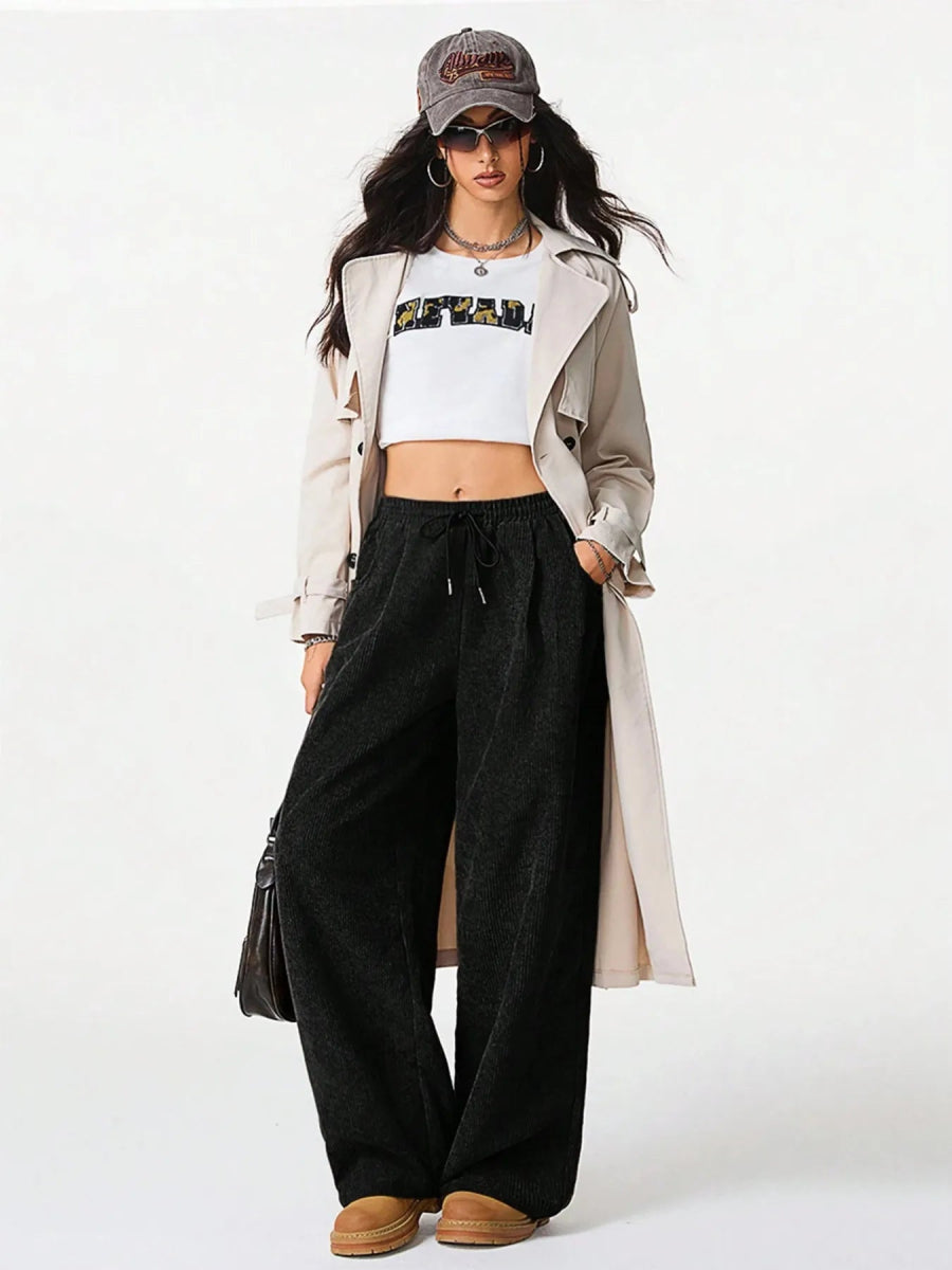 Wide Leg Drawstring Pants - CELIVINE