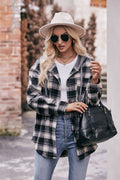 Mandy Plaid Dropped Shoulder Hooded Longline Jacket - CELIVINE