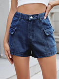 High Waist Cargo Denim Shorts - CELIVINE