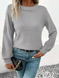 Round Neck Long Sleeve Sweater - CELIVINE
