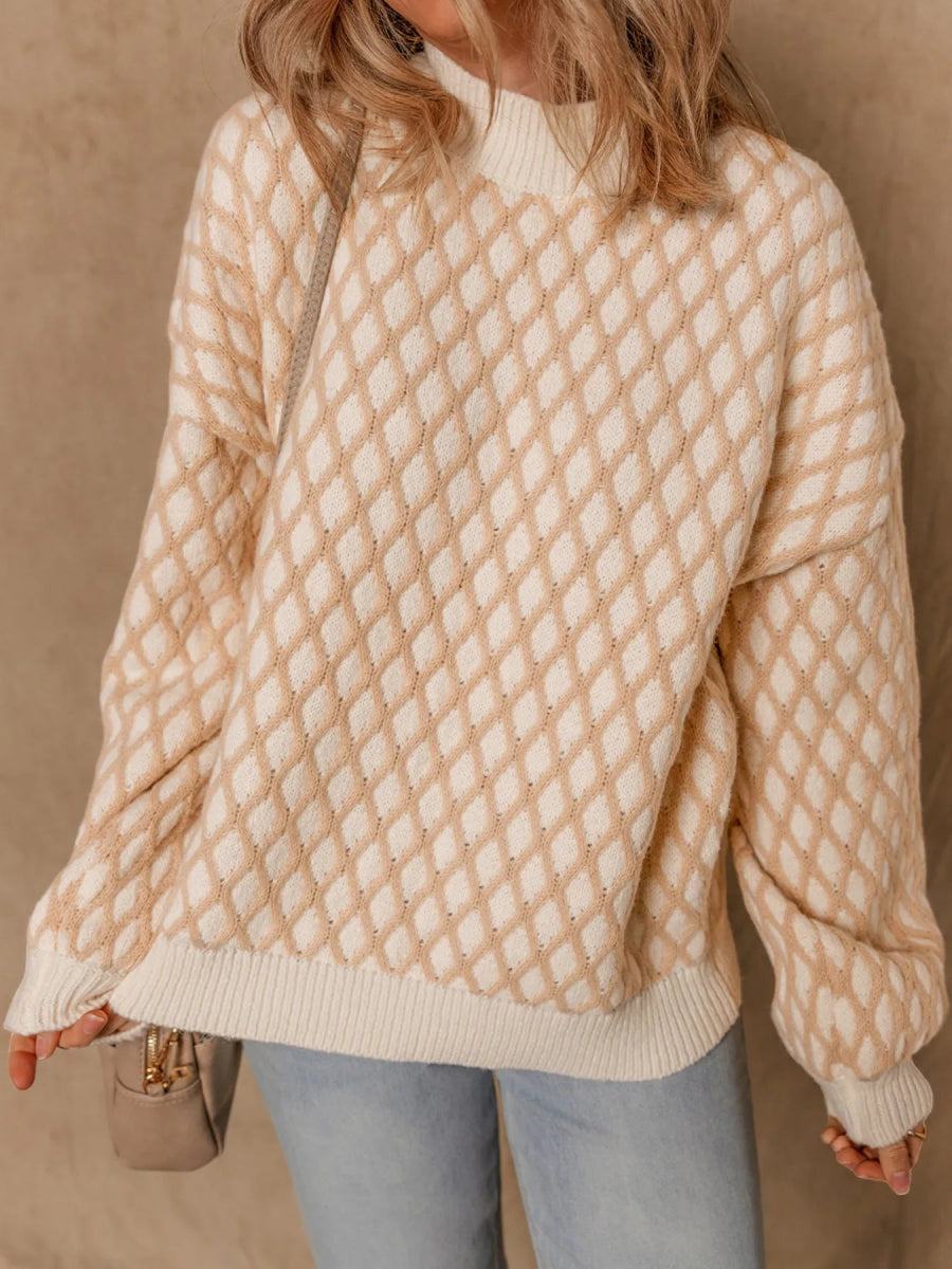Textured Knit Mock Neck Sweater - CELIVINE