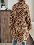 Leopard Button Up Long Sleeve Fuzzy Coat - CELIVINE