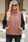 Pocketed Zip Up Turtleneck Vest Coat - CELIVINE