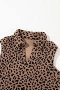 Leopard Johnny Collar Sleeveless Mini Dress - CELIVINE