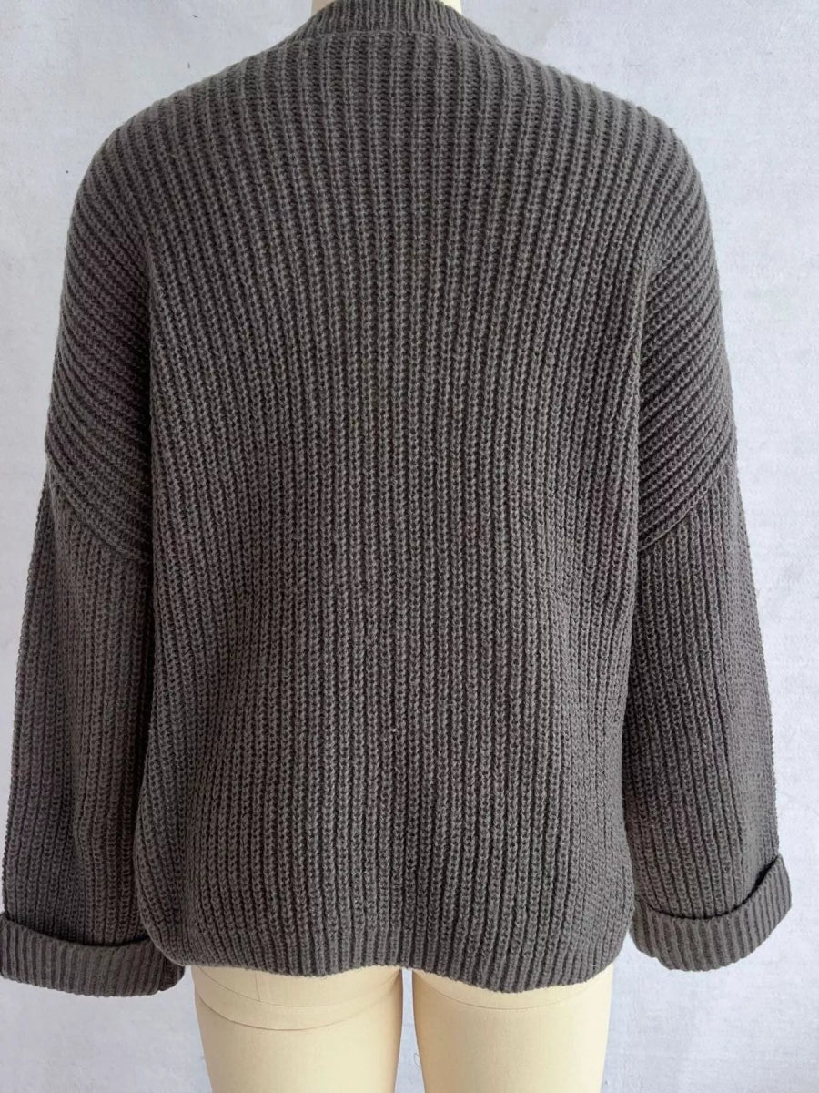 Asymmetrical Button Detail Sweater - CELIVINE
