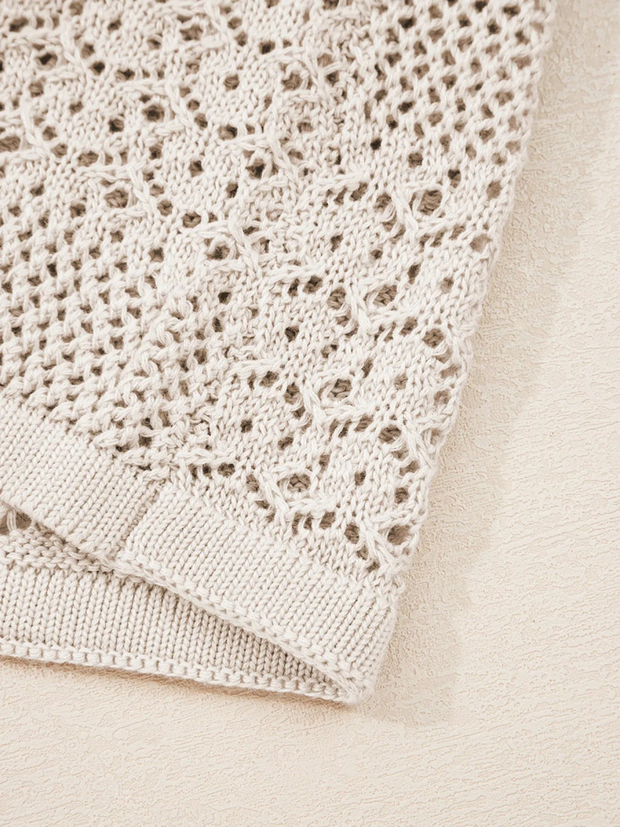 Hollowed Knit Open Front Cardigan - CELIVINE