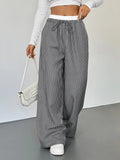 Striped Wide Leg Drawstring Pants - CELIVINE
